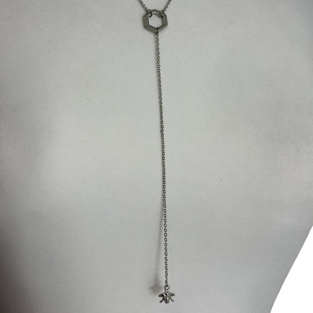 Charming Charlie Drop Y Necklace Silver Tone Chain Bumble Bee Pendant 18-20"